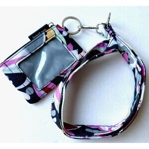 Vera Bradley Mod Paisley Zip Id Case W/ Detachable Lanyard EUC